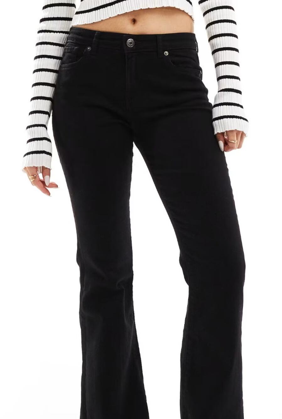 Bershka High Waisted Flared Jeans - Black - Size 2